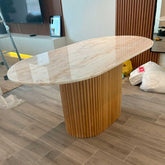Sahara 200cm 6 Seater Marble Dining Table With solid Wood Base